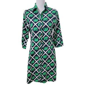 Haley and The Hound Size 6 Navy Blue w/ Green Elephant & White Bamboo Pattern